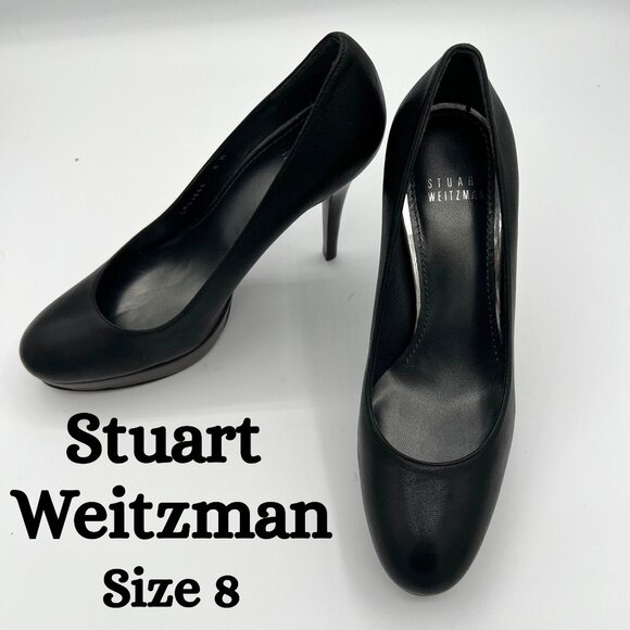 Stuart Weitzman Black Leather Platform Pumps – Size 8 - EUC - Picture 1 of 8
